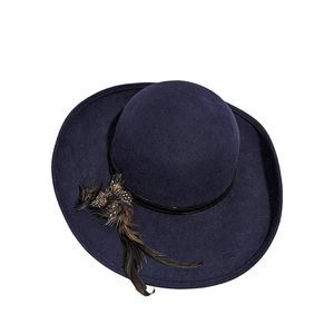 Lady Stetson Women's Navy Blue With Feather Trim Wool Fedora Hat NWT